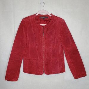 Kasper Sportswear Suede 100% Leather Laced Ruffle Holiday Jacket
